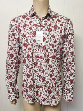 Hawes & Curtis shirt L men's cotton red flowers NWT